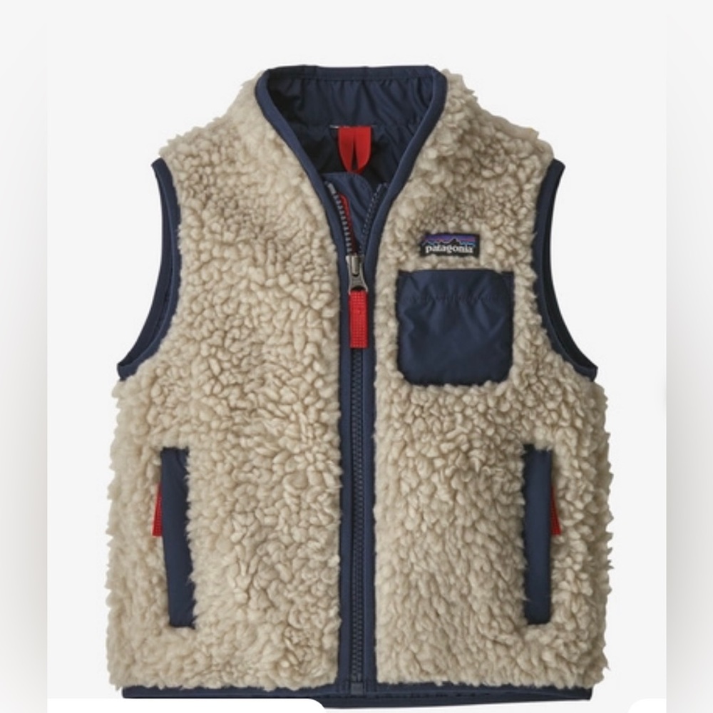 Patagonia Cream and Blue Kids Fleece Vest
